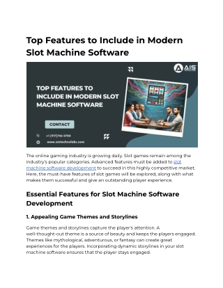 Top Features to Include in Modern Slot Machine Software