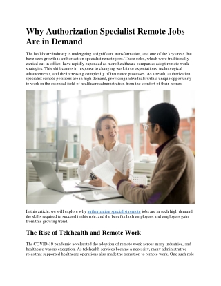 why authorization specialist remote jobs