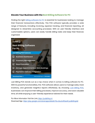 Elevate Your Business with the Best Billing Software for PC