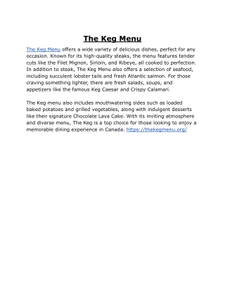 The Keg Menu