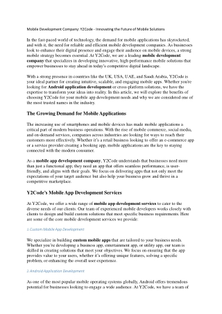 mobile development company y2code innovating