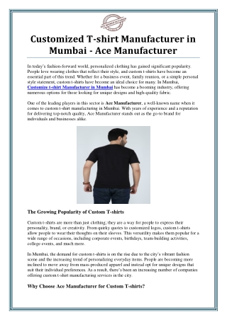 Customized T-shirt Manufacturer in Mumbai - Ace Manufacturer