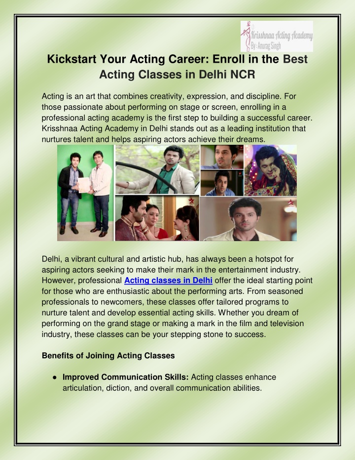 kickstart your acting career enroll in the best