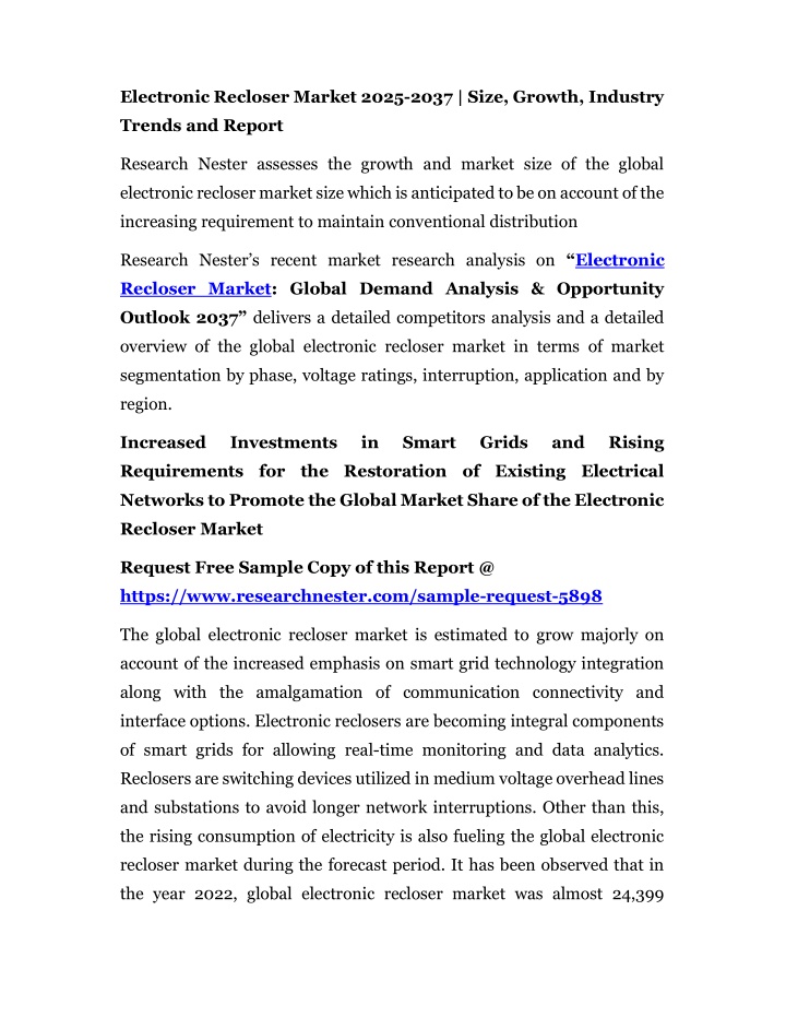 electronic recloser market 2025 2037 size growth