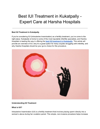 Best IUI Treatment in Kukatpally - Expert Care at Harsha Hospitals