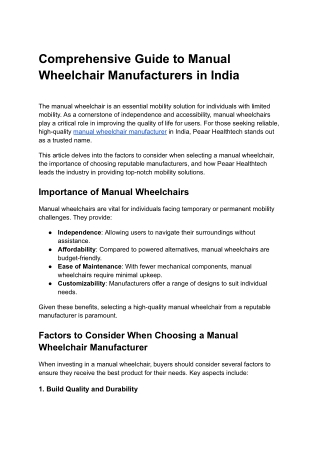 Comprehensive Guide to Manual Wheelchair Manufacturers in India