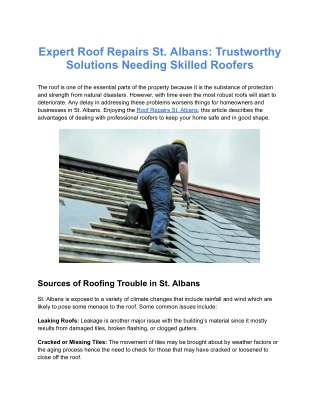 Expert Roof Repairs St. Albans: Trustworthy Solutions Needing Skilled Roofers