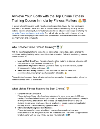 Achieve Your Goals with the Top Online Fitness Training Course in India by Fitness Matters