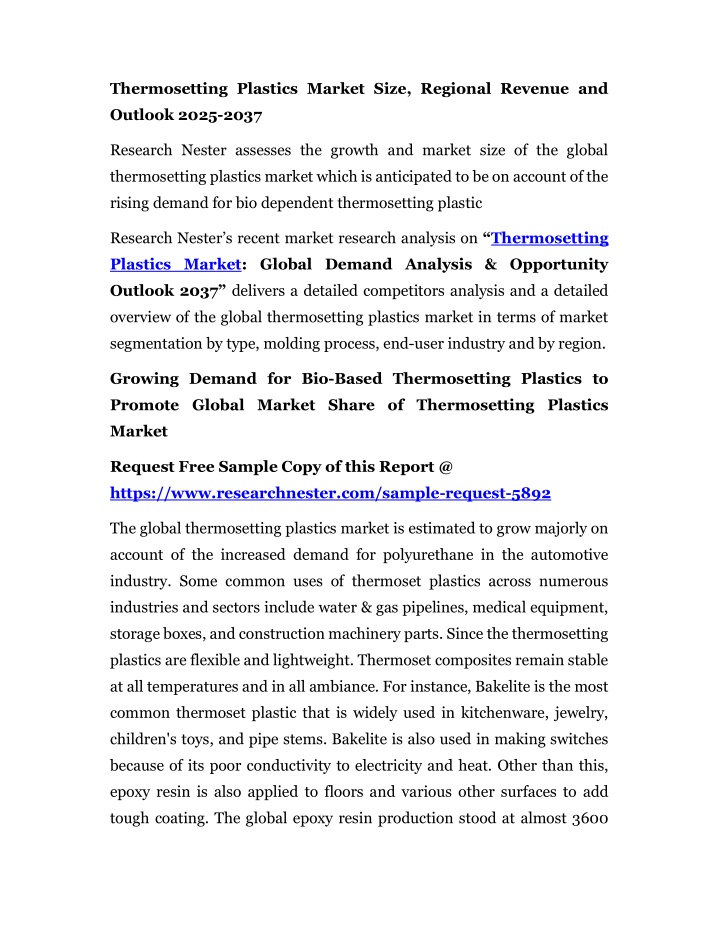 thermosetting plastics market size regional