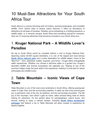 10 Must-See Attractions for Your South Africa Tour