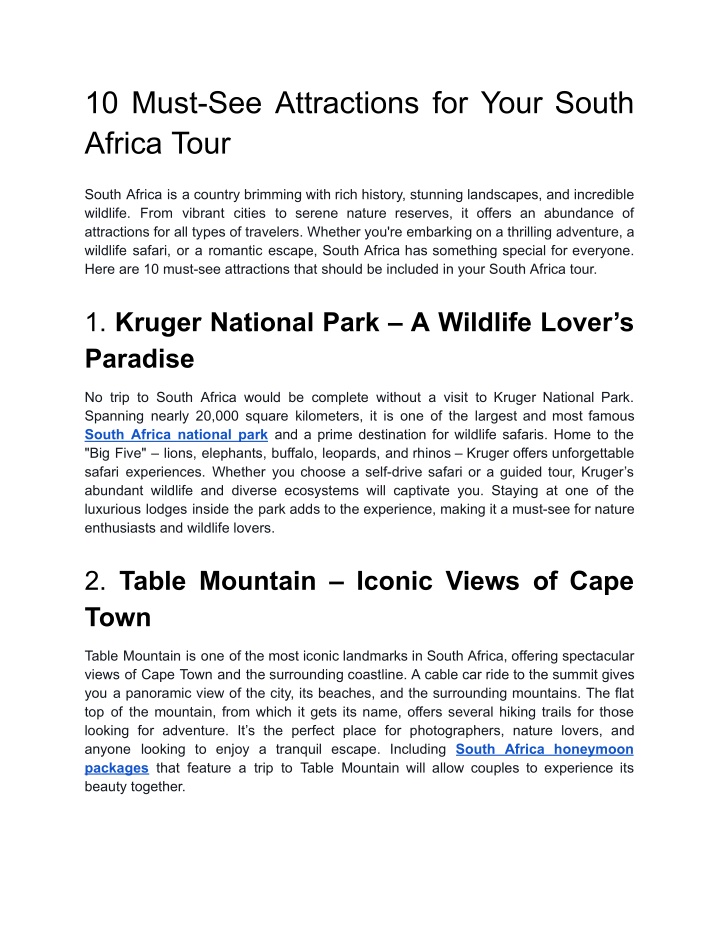 10 must see attractions for your south africa tour