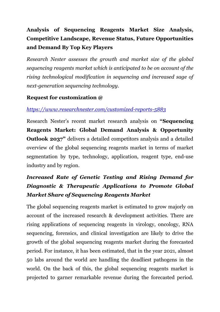 analysis of sequencing reagents market size