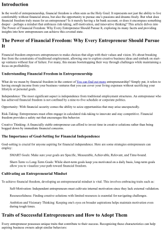 **The Power of Financial Freedom: Why Every Entrepreneur Should Pursue It**