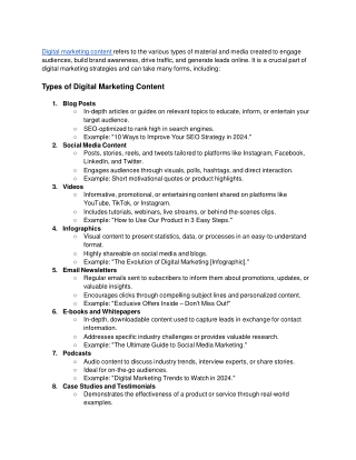 digital marketing content refers to the various