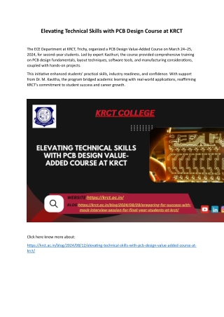 Elevating Technical Skills with PCB Design Course at KRCT