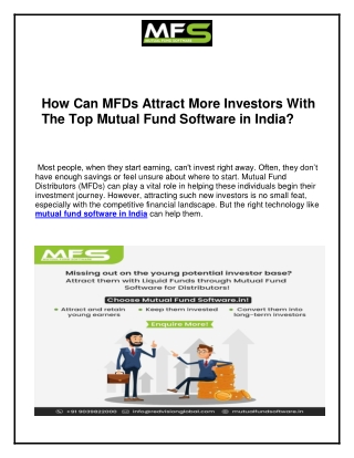 How Can MFDs Attract More Investors With The Top Mutual Fund Software in India