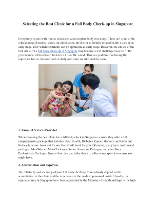 Selecting the Best Clinic for a Full Body Check-up in Singapore