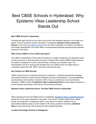 Best CBSE Schools in Hyderabad_ Why Epistemo Vikas Leadership School Stands Out