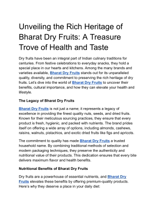 Unveiling the Rich Heritage of Bharat Dry Fruits: A Treasure Trove of Health and