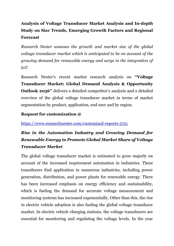 analysis of voltage transducer market analysis