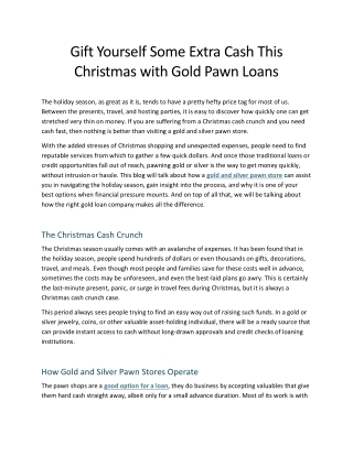 Gift Yourself Some Extra Cash This Christmas with Gold Pawn Loans