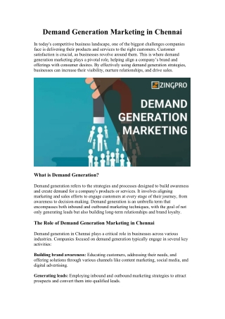 Demand Generation Marketing in Chennai