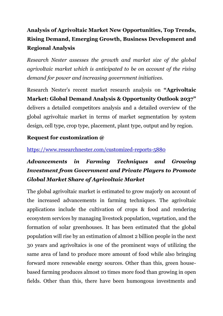 analysis of agrivoltaic market new opportunities