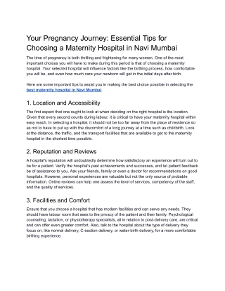 Your Pregnancy Journey_ Essential Tips for Choosing a Maternity Hospital in Navi Mumbai