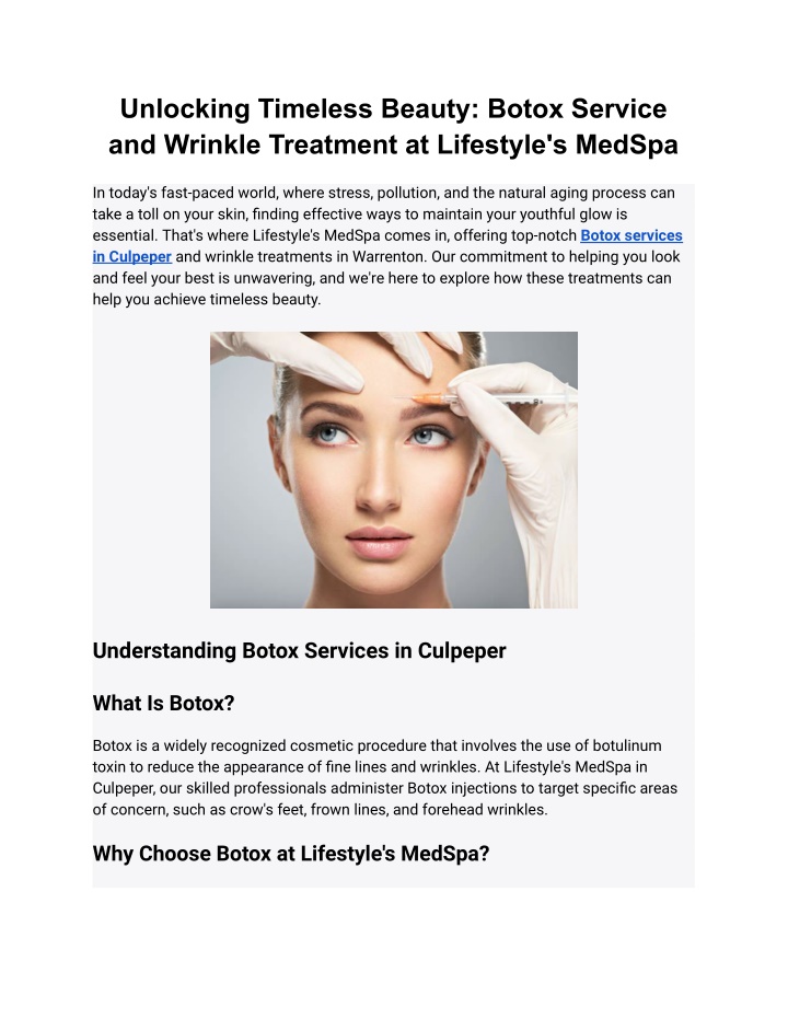 unlocking timeless beauty botox service