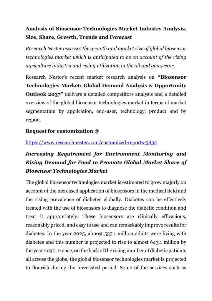 analysis of biosensor technologies market