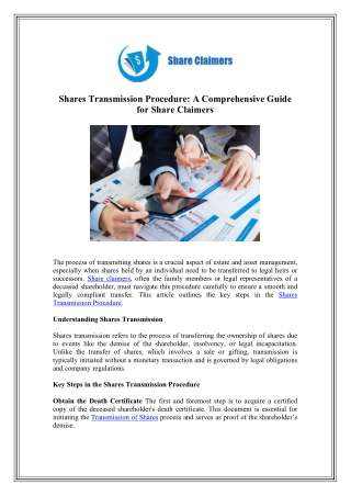 Share Claimers: Easy Shares Transmission Procedure for Smooth Transfers