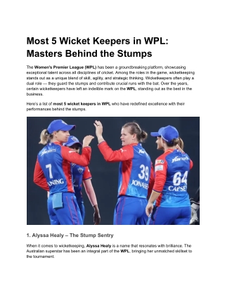 most 5 wicket keepers in wpl masters behind