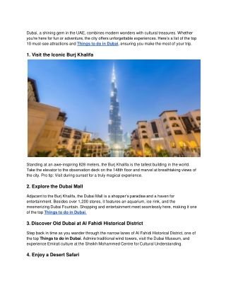 Top 10 Must-See Attractions and Things to Do in Dubai