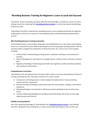 Plumbing Business Training for Beginners: Learn to Lead and Succeed