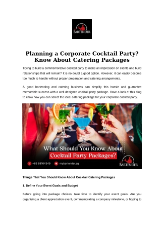 Planning a Corporate Cocktail Party? Know About Catering Packages