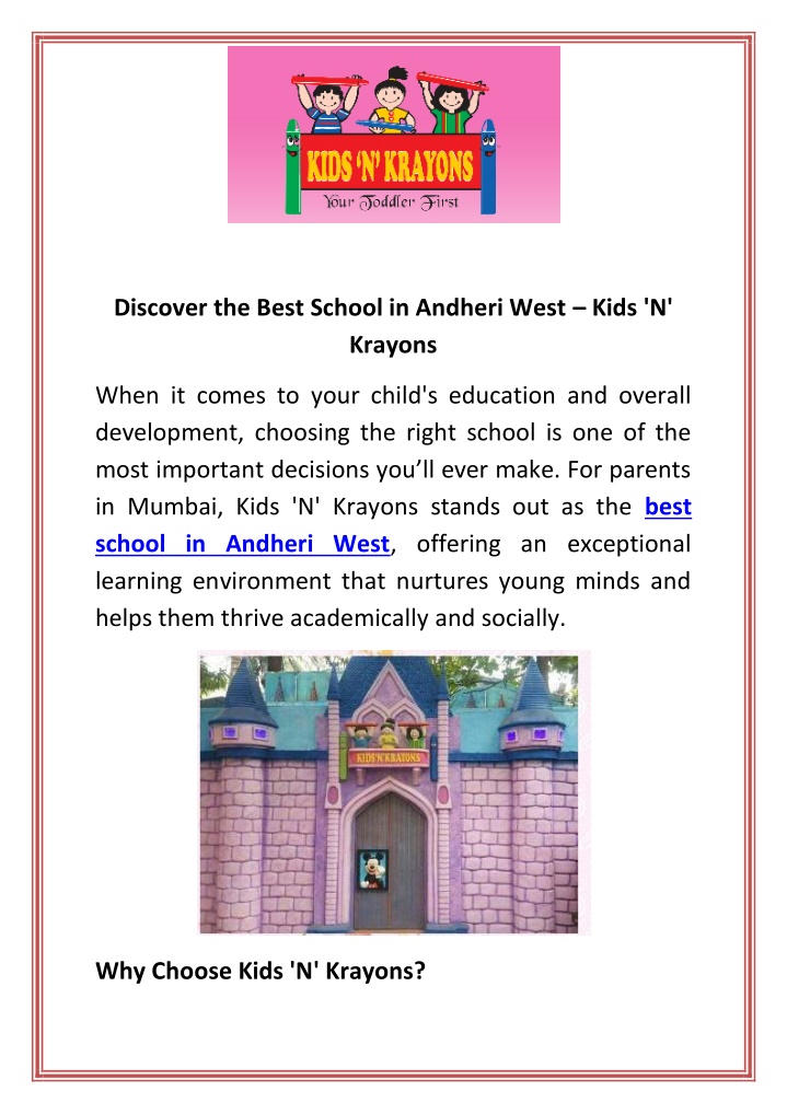 discover the best school in andheri west kids