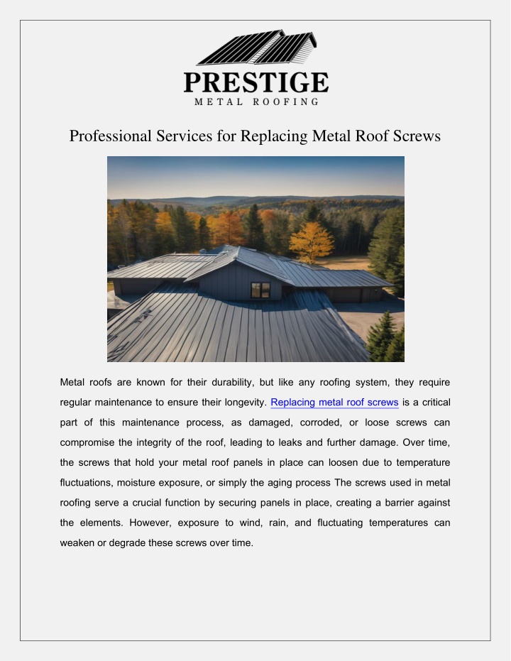 professional services for replacing metal roof