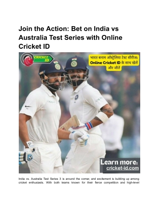 Join the Action_ Bet on India vs Australia Test Series with Online Cricket ID