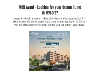 MCB Avani - 2,3 & 4 BHK Apartments in Mysore