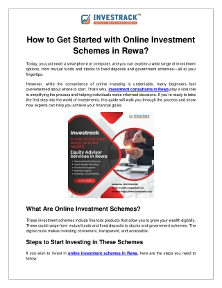 How to Get Started with Online Investment Schemes in Rewa