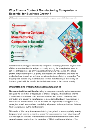 Why Pharma Contract Manufacturing Companies is Essential for Business Growth