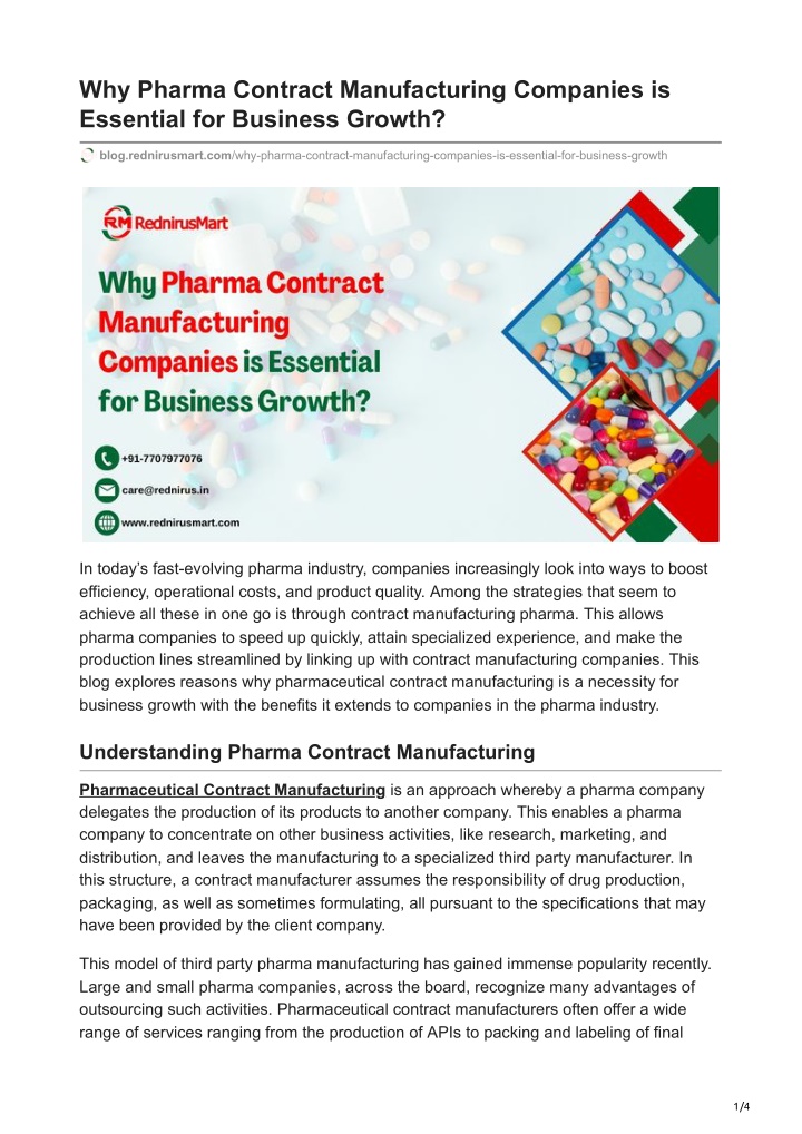 why pharma contract manufacturing companies