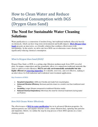 How to Clean Water and Reduce Chemical Consumption with DGS