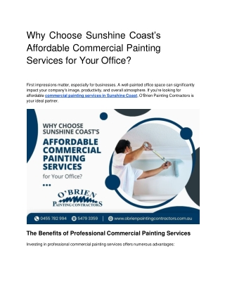 Why Choose Sunshine Coast’s Affordable Commercial Painting Services for Your Office
