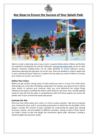 Empex Watertoys® - Key Steps to Ensure the Success of Your Splash Pads