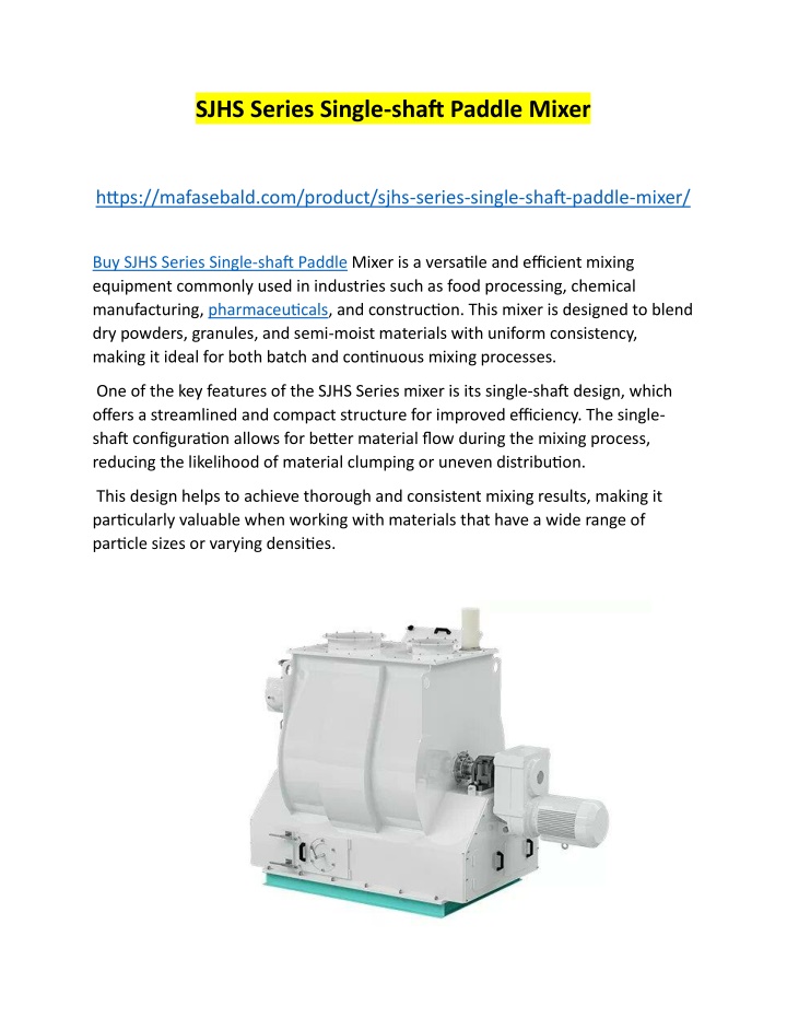 sjhs series single shaft paddle mixer