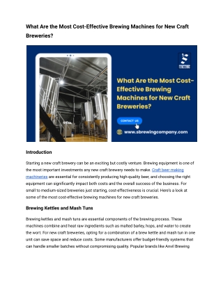 What Are the Most Cost-Effective Brewing Machines for New Craft Breweries_