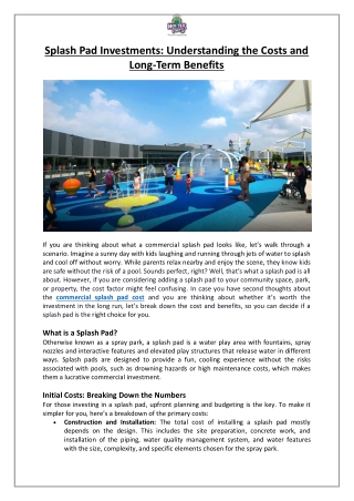 Empex Watertoys® - Splash Pad Investments Understanding the Costs and Long-Term Benefits