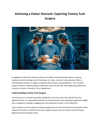 Achieving a Flatter Stomach: Exploring Tummy Tuck Surgery