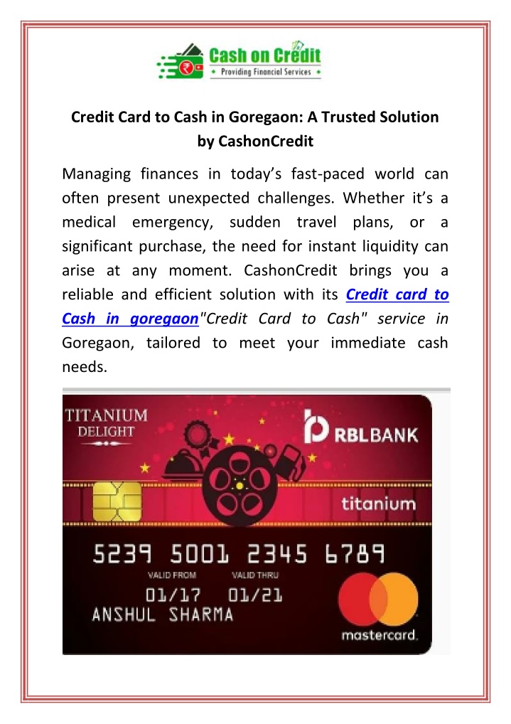 credit card to cash in goregaon a trusted